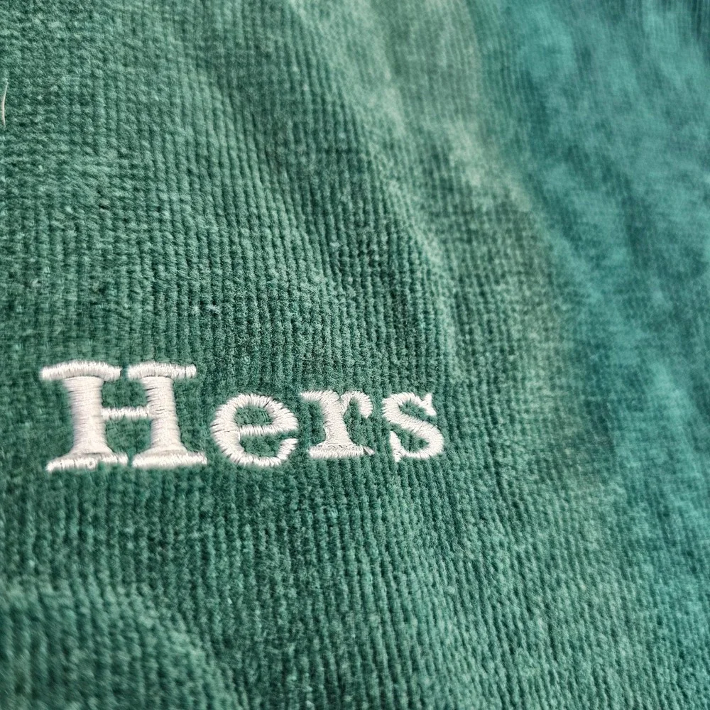 Franco VTG Hand Towel Set OS Green His and Hers Embroidered Fringed Cotton
